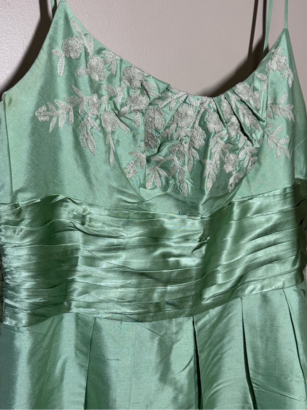 Mint Green 100% Silk Cocktail Dress with Embroidered Bodice